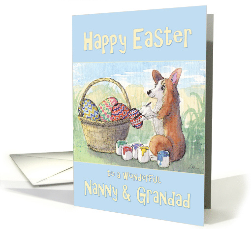 Easter card for Nanny & Grandad, Corgi dog and Easter basket card