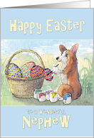 Easter card for Nephew, Corgi dog and Easter basket card