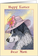 Happy Easter Mum, border collie dog in flowery hat card