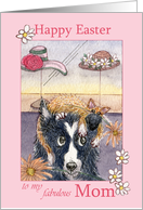 Happy Easter Mom, border collie dog in cat bonnet card