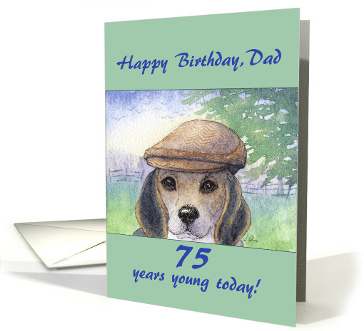 Happy 75th Birthday, Dad. Beagle dog in flat cap. card (1516118)
