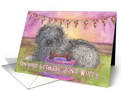 Happy Birthday, OES, Old English Sheepdog, grey hairs, card (1516122)