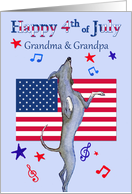 Happy 4th July, Grandma & Grandpa, greyhound dog & American flag card