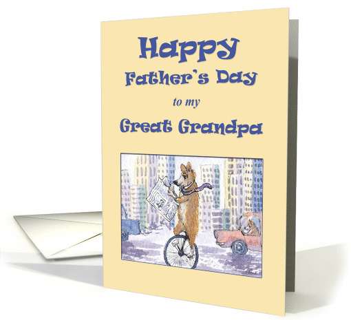 Happy Father's Day, Great Grandpa, corgi dog on a unicycle card