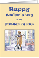 Happy Father’s Day, Father in law, corgi dog on a unicycle card