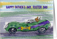 Happy Father’s Day, Foster Dad, corgi dog in a racing car card