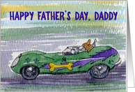 Happy Father’s Day, Daddy, corgi dog in a racing car card