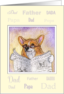 Happy Father’s Day, Pembroke Welsh corgi dog reading a newspaper card