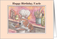 Happy Birthday, Uncle, corgi dog chef, in the kitchen card