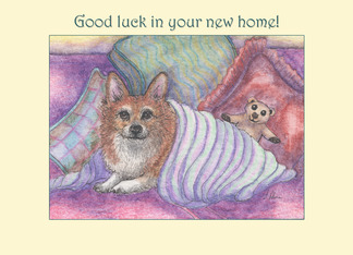 Good luck in your new home, Welsh corgi dog & teddy bear,