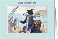 Happy Birthday Dad, Border Collie dog steering a boat card