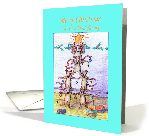 Merry Christmas Cousin & family, mouse tree card (1529378)