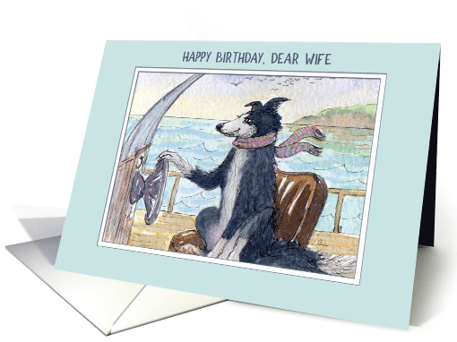 Happy Birthday Wife, Border Collie dog steering a boat card (1531124)