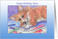 Happy Birthday, Mum, Corgi dog and colouring book card