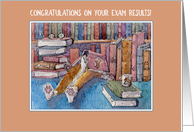 Exam congratulations, corgi dog in a library card