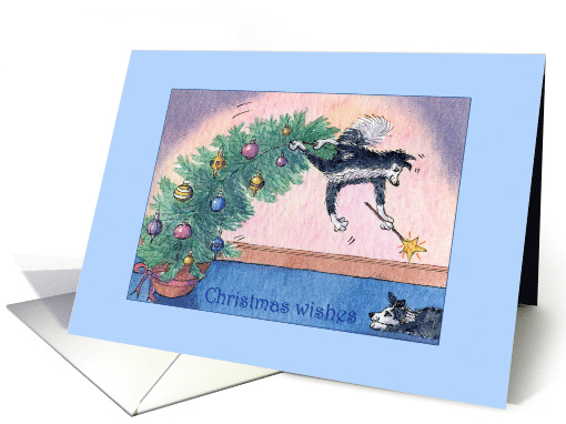Border Collie Dog in a Christmas Tree, Blank card (1538232)