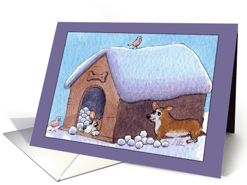 Corgi Dog Snowball Surprise! Blank card (1541384)