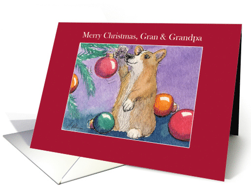 Merry Christmas, Gran & Grandpa, Corgi Dog & Christmas Tree card