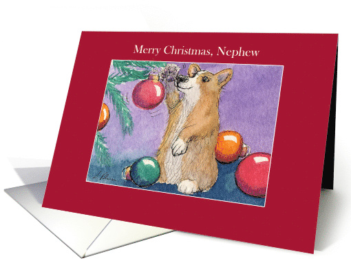 Merry Christmas, Nephew, Corgi Dog & Christmas Tree card (1547210)