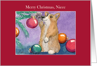 Merry Christmas, Niece, Corgi Dog & Christmas Tree card