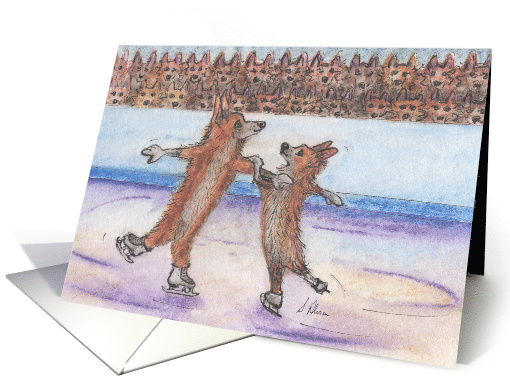 Ice-Skating Corgi Dog Couple, Blank card (1550340)