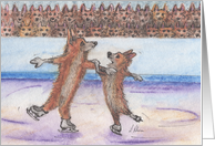 Ice-Skating Corgi Dog Couple, Blank card