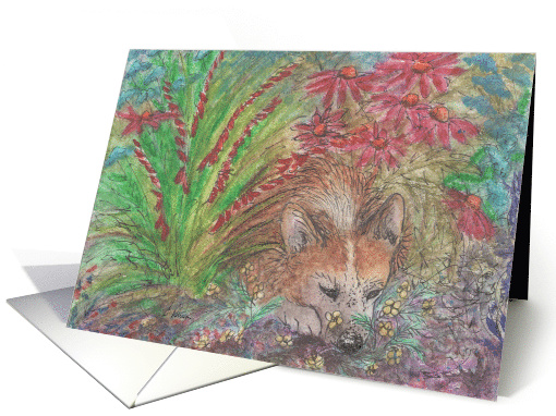 Corgi Dog in the Flower Bed, Blank card (1553588)