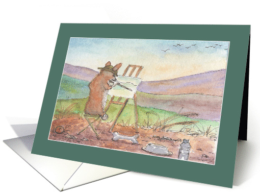 Corgi Dog Artist, Landscape Painting, Blank card (1561086)
