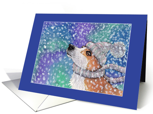 Corgi Dog Playing in the Snow, Blank card (1564146)