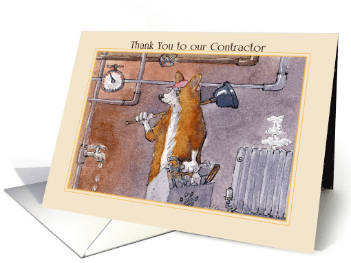 Thank You to our Contractor, Corgi dog plumber card (1572878)