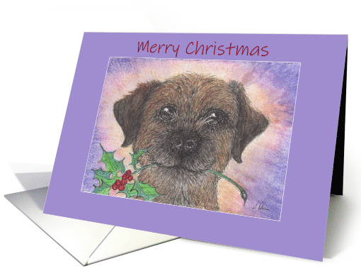 Merry Christmas, Border Terrier Dog & Holly card (1585530)