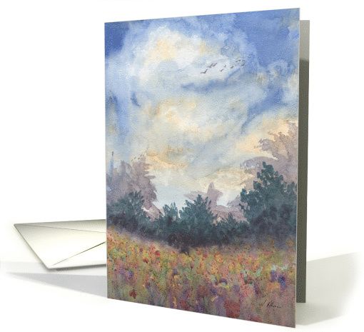 poppy field, wild flower meadow, summer sky, blank card (1600778)