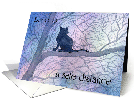 A Lucky Black Cat is Happy to Sit in a Tree -at a Safe Distance card