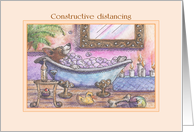 Welsh Corgi Dog is Relaxing in a Bubble Bath during the Pandemic card