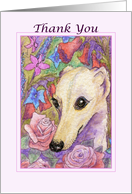 Cream Whippet Dog amongst Flowers Expressing Gratitude card