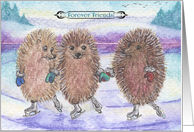 Three Ice Skating Hedgehog Friends - One for All! card