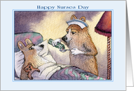 Corgi Dog Nurse Looking After Corgi Patient card