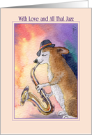 Corgi Dog Jazz Musician Playing Saxophone with Love Any Occasion Blank card