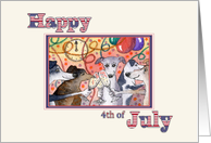 Greyhounds at a Party Toasting Happy 4th of July in Stars and Stripes card