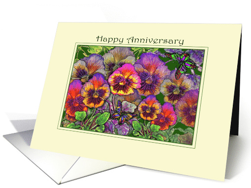 Butterflies amongst the Pansies in the Garden, Happy Anniversary card