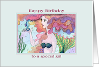 Birthday for Her A Mermaid and her Friend Seahorse are having a Chat card