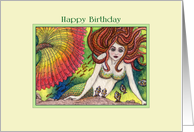 A Mermaid is telling her fishy friends some stories, Happy Birthday card