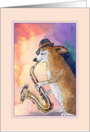 Pembroke Welsh Corgi Dog Jazz Musician Playing Saxophone, Blank card