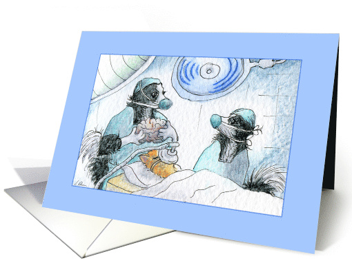 Border Collie Dog Surgeon and Nurse Operate on a Cat, Blank card