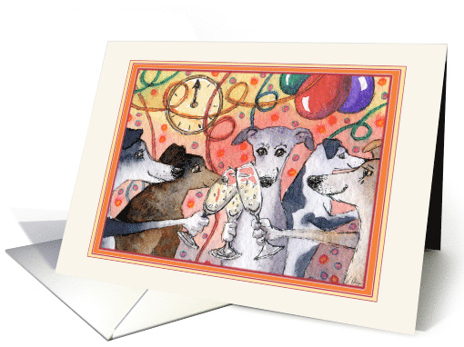 Greyhound and Whippet Dogs at a Party Toasting Life, Blank card