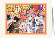 Greyhound and Whippet Dogs at a Party Toasting Life, Blank card