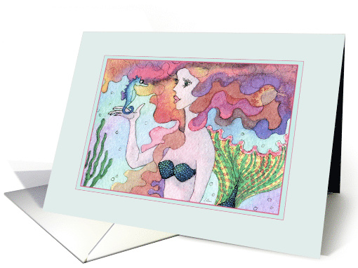 A Mermaid and her Friend Seahorse are having a Chat, Blank card