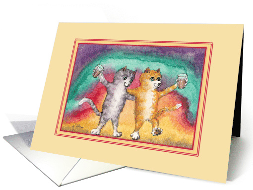 Two Cats are having a Jolly Time Drinking in the Pub, Blank card