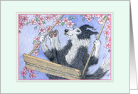 Border Collie Dog Swinging in the Blossom, Blank card