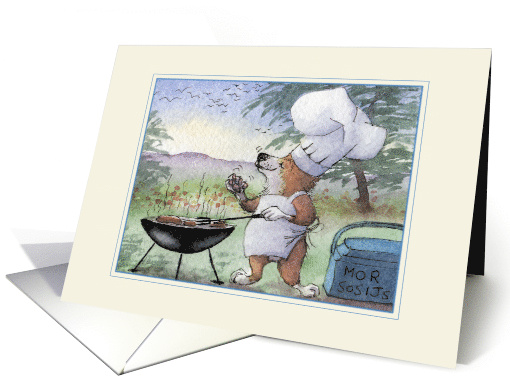 Pembroke Welsh Corgi Dog just Loves his BBQ Grill, Blank card